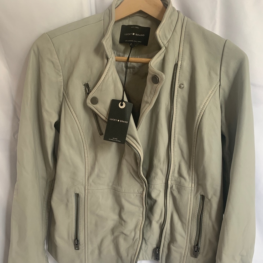 Lucky brand grey motocross leather jacket sz small